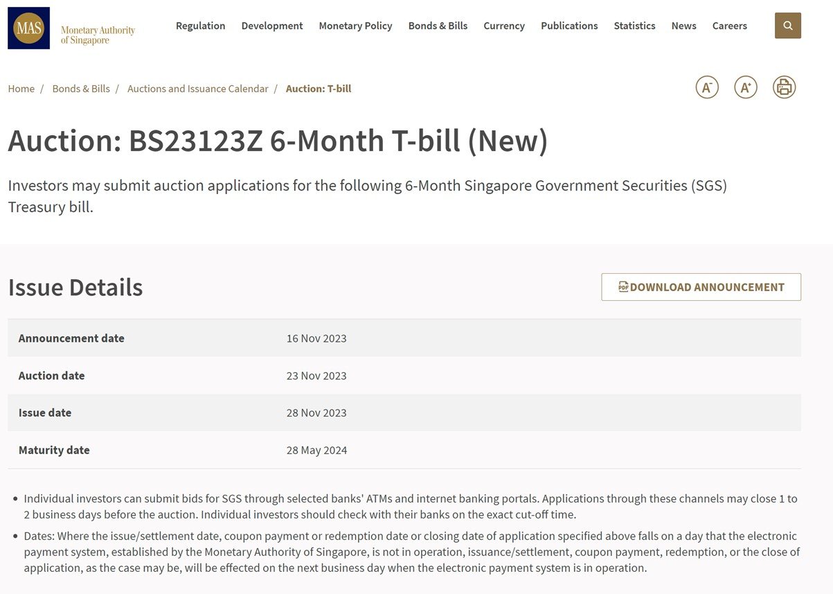 6-month T-Bills Auction on 23 Nov – Will interest rates break 4.0% or drop  further? Buy Singapore Savings Bonds instead?